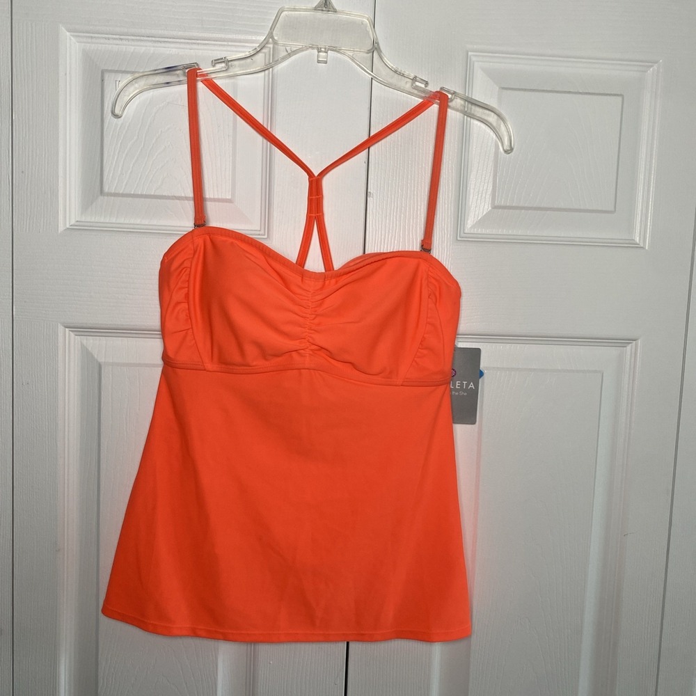 Athleta Bandeau Tankinemor Womens 36 B/C Neon Orange Swim Top Tankini NWT